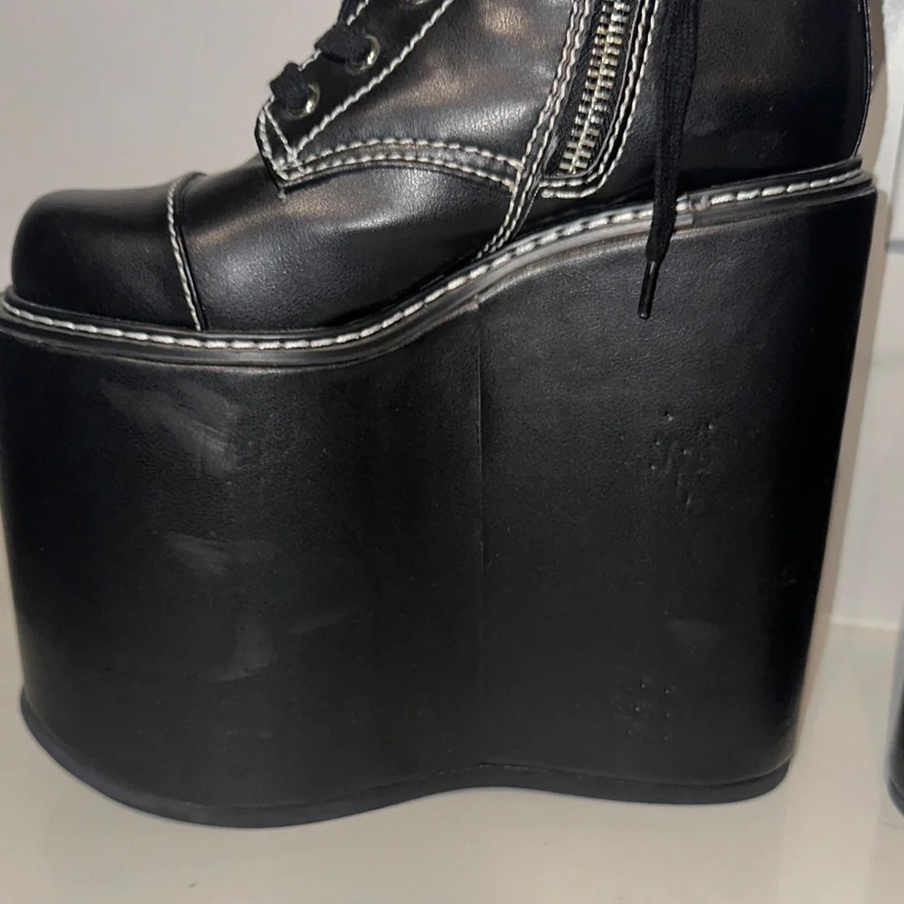 Dolls Kill Never Censored F off Black Platform Boots with Studs